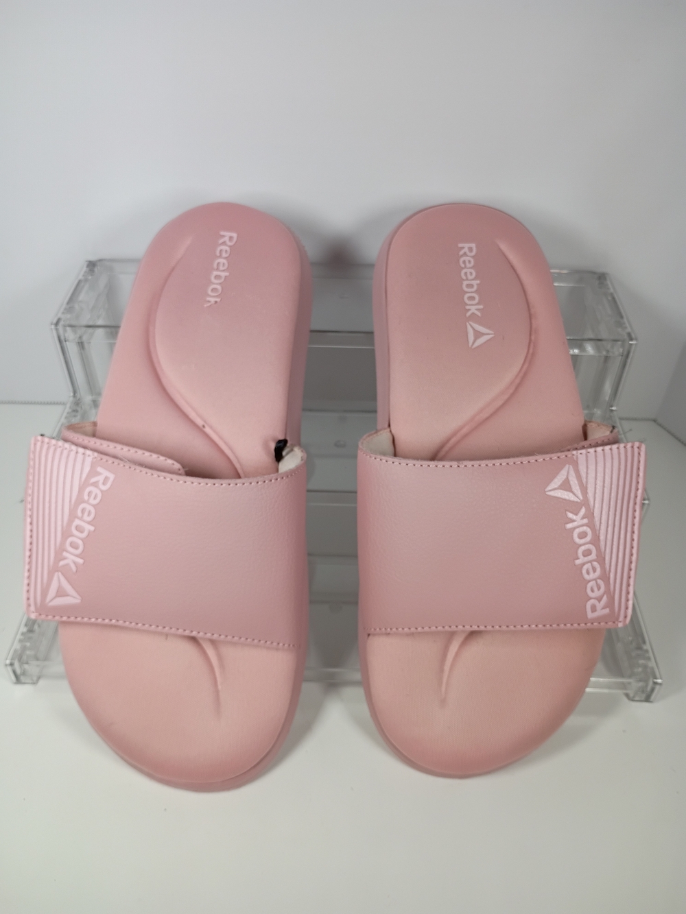 Reebok Pink Logo Hook & Loop Adjustable Strap Synthetic Women's Slide Sandal 9